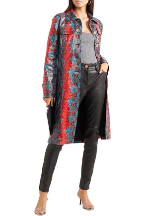 VERSACE SNAKE-EFFECT LEATHER COAT,3074457345621691462