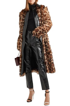 GIVENCHY BELTED LEATHER-TRIMMED LEOPARD-PRINT SHEARLING COAT,3074457345622071118