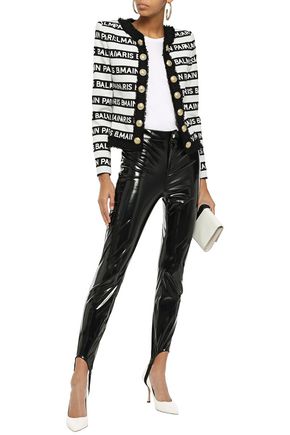 BALMAIN BUTTON-EMBELLISHED LOGO-PRINT COTTON-BLEND CANVAS JACKET,3074457345621789860