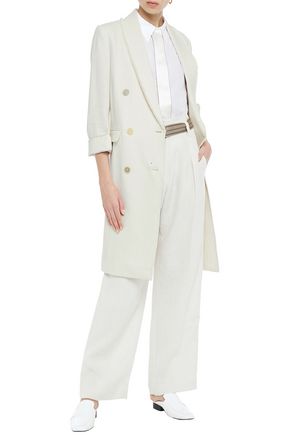Brunello Cucinelli Double-breasted Bead-embellished Cotton And Linen-blend Coat In Cream