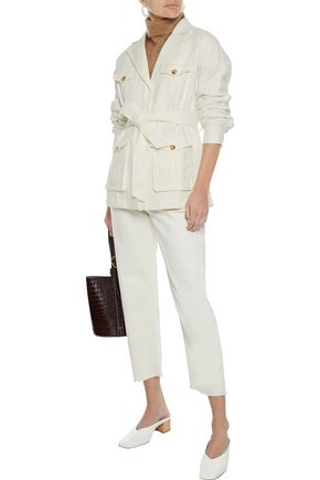 Frame Cargo Belted Linen-blend Drill Jacket In Off-white