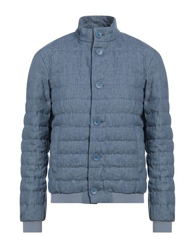 Herno Man Down Jacket Pastel Blue Size 42 Linen, Polyamide, Elastane