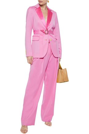 SIES MARJAN TERRY BELTED SATIN-TRIMMED WOOL-TWILL BLAZER,3074457345622232264