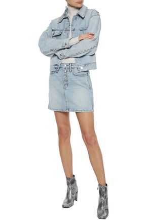 Shop Current Elliott The Sammy Studded Denim Jacket In Light Denim