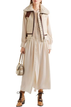 Chloé Shearling-lined Suede-trimmed Leather Vest In Cream