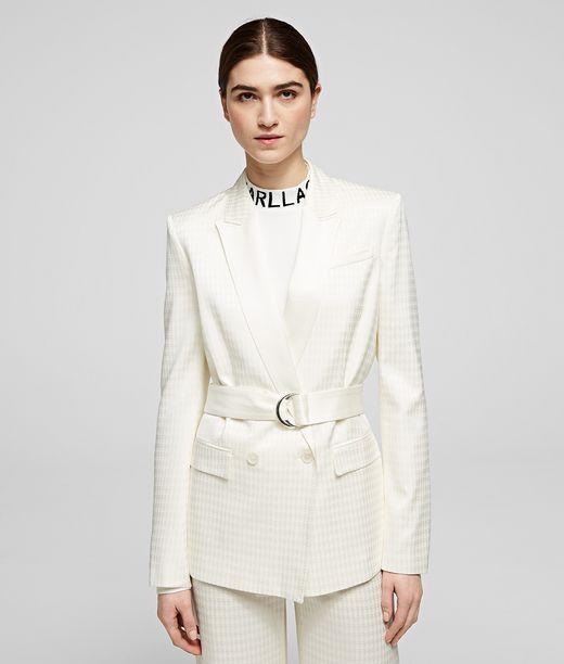 Karl Lagerfeld Donna Blazer Con Cintura Kameo Off White 69% Acetato, 31% Viscosa, Taglia: 38