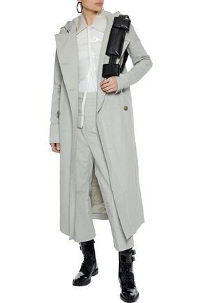 Rick Owens Coated Linen-blend Twill Hooded Trench Coat In Light Gray