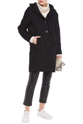 Shop Dkny Brushed Wool-blend Hooded Coat In Black