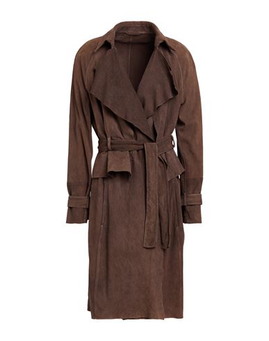 Emporio Armani Woman Overcoat & Trench Coat Dark Brown Size 12 Goat Skin In Brown