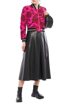 MCQ BY ALEXANDER MCQUEEN CROPPED RUCHED FLORAL-PRINT CREPE DE CHINE BOMBER JACKET,3074457345622346240