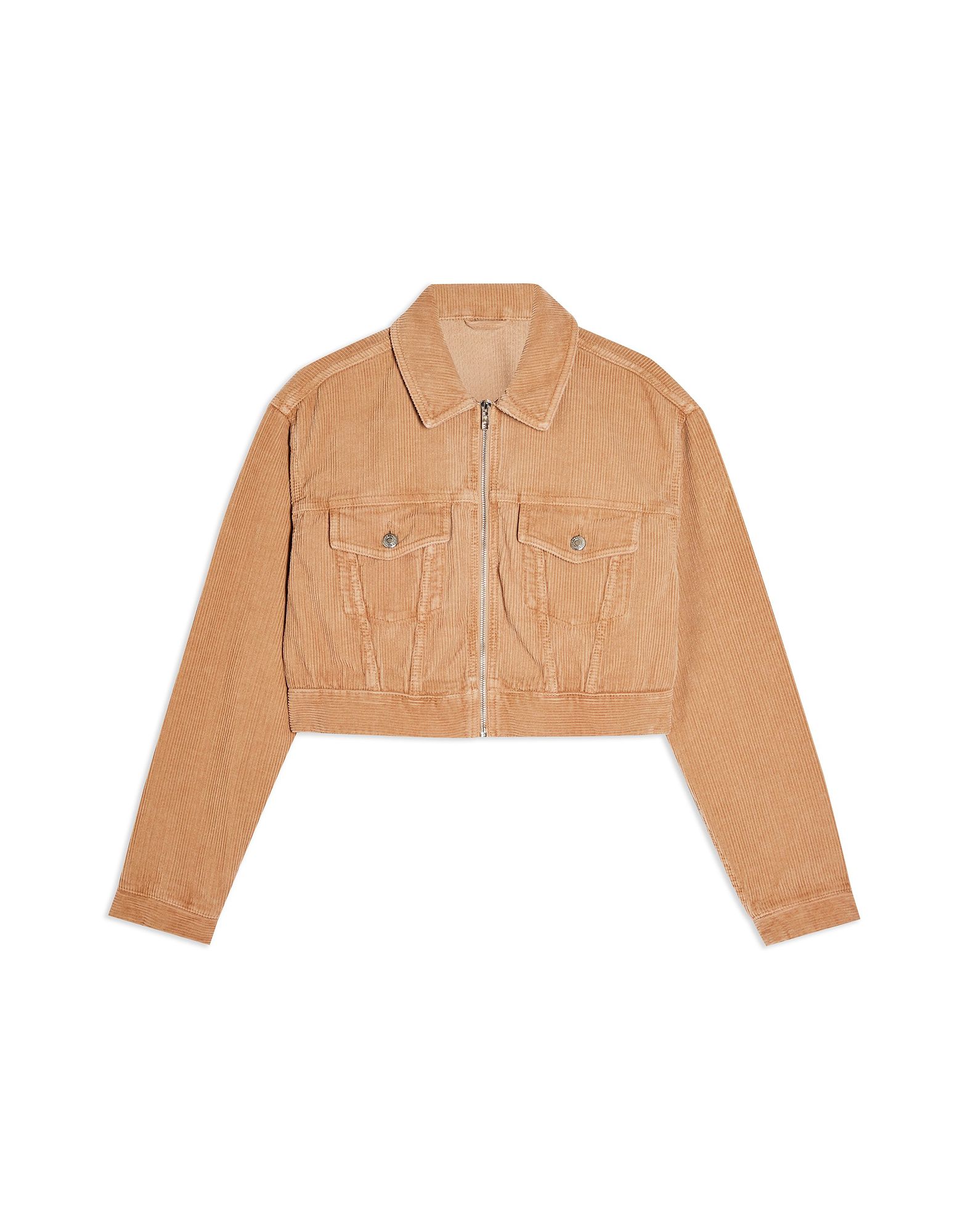 ＜YOOX＞ ★58%OFF！TOPSHOP レディース ブルゾン キャメル 6 コットン 100% SAND CORDUROY ZIP FRONT FITTED JACKET画像