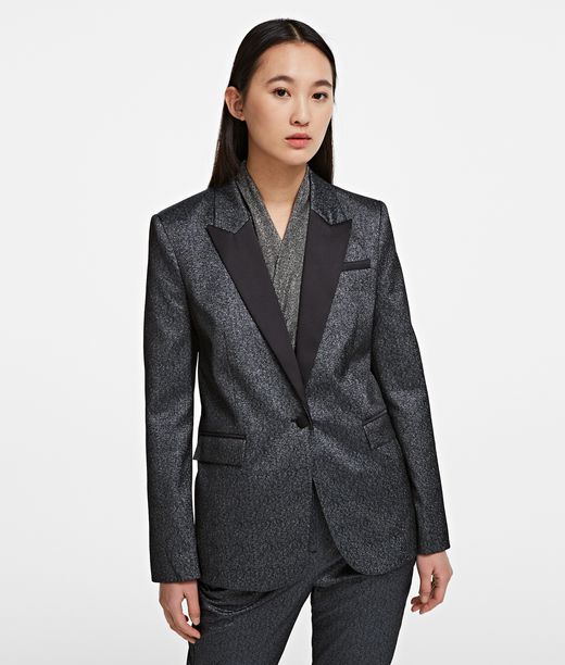 Karl Lagerfeld Femme Blazer De Smoking Karl Exclusif Gris Acier 61% polyester, 26% Polyamide, 13% fibre métallique, Taille: 34