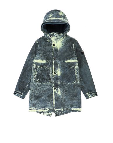 STONE ISLAND JUNIOR 41638 PAINTBALL CAMO COTTON CANVAS Mid-length jacket Man Avio Blue EUR 689