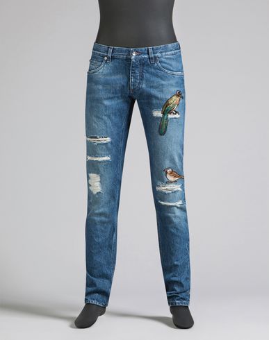 dolce & gabbana 刺绣裂纹牛仔裤 in blue