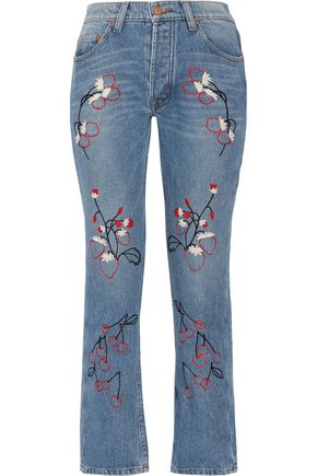 BLISS AND MISCHIEF Sweet Jam embroidered high-rise straight-leg jeans
