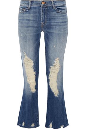 J BRAND Selena distressed cropped mid-rise bootcut jeans