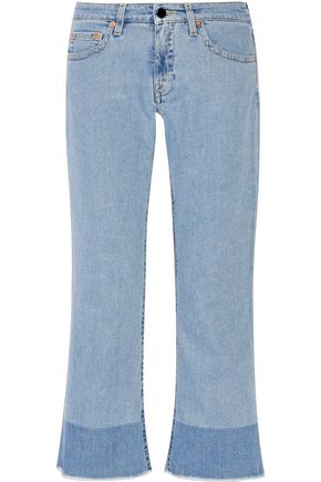 VICTORIA BECKHAM WOMAN CROPPED MID-RISE FLARED JEANS LIGHT DENIM