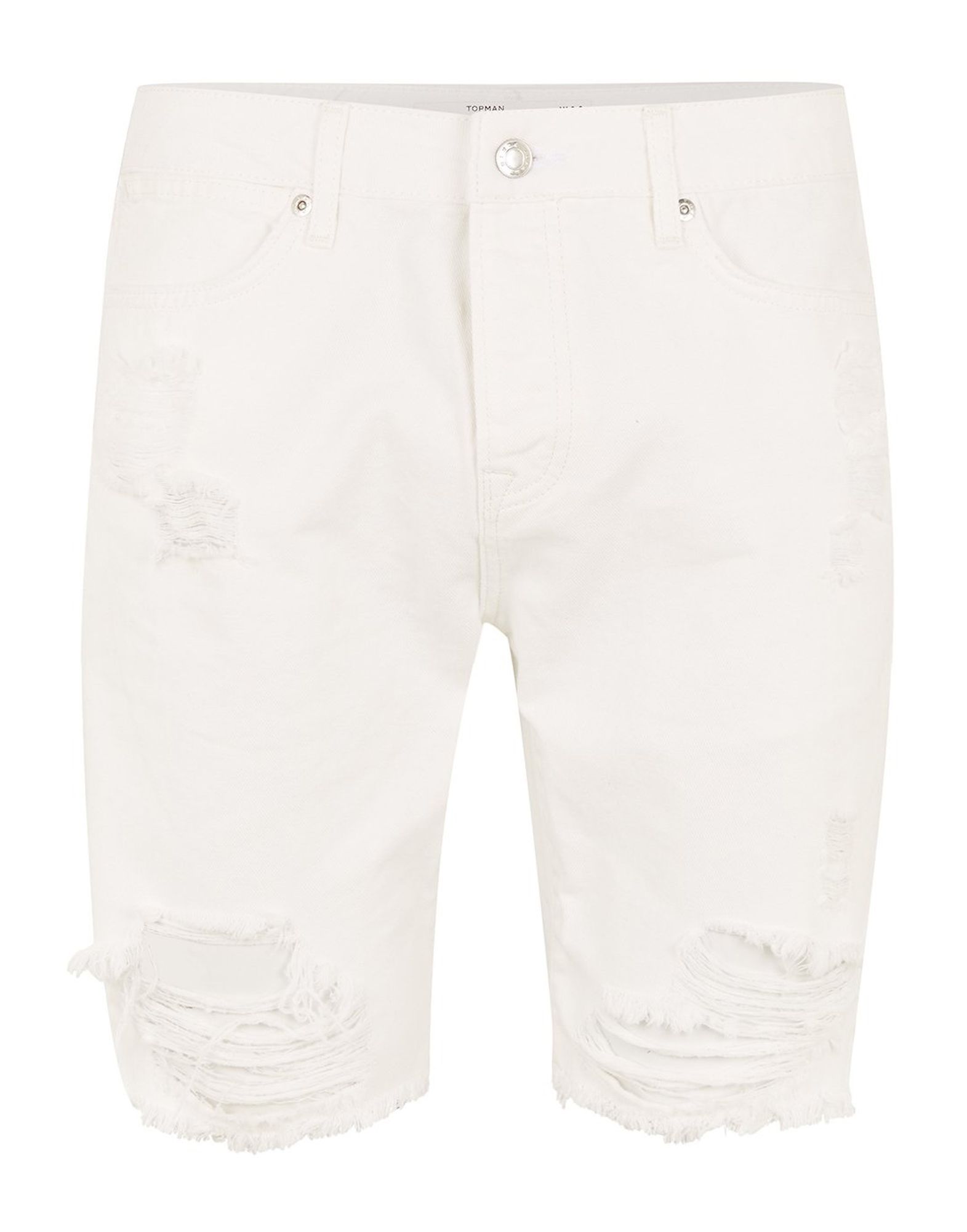 《期間限定セール中》TOPMAN メンズ デニムバミューダパンツ ホワイト 28 コットン 100% White Ripped Slim Shorts