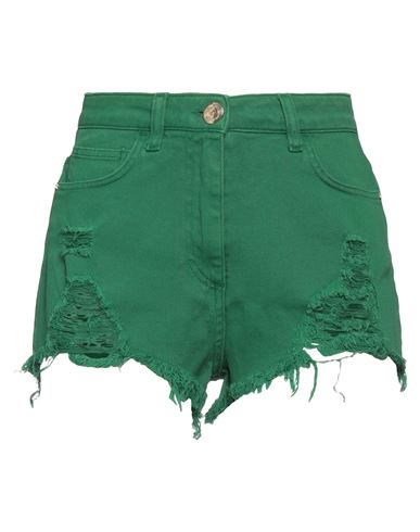 Elisabetta Franchi Woman Denim Shorts Green Size 26 Cotton, Elastane, Polyester