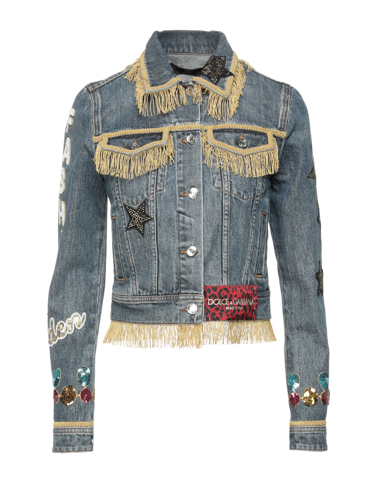 Dolce & Gabbana Cropped Embellished Denim Jacket In Blue