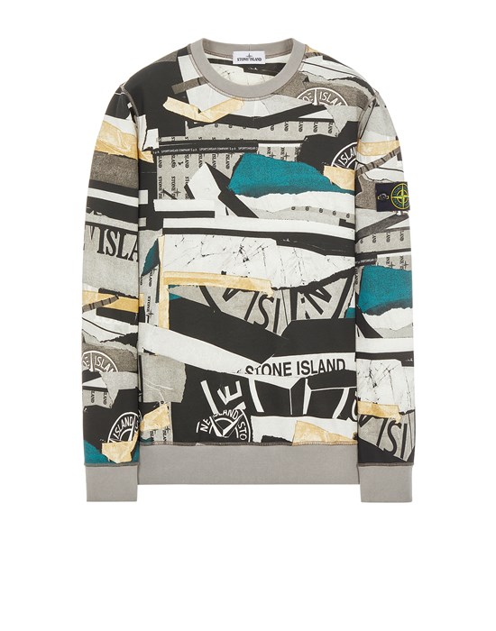 Sold out - STONE ISLAND 63087 BRUSHED COTTON FLEECE_ 'MIXED MEDIA ALL OVER' PRINT Sweatshirt Man Teal