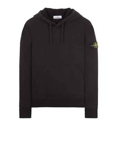 Stone Island Garment Dyed Cotton Fleece Polo Sweatshirt In Noir