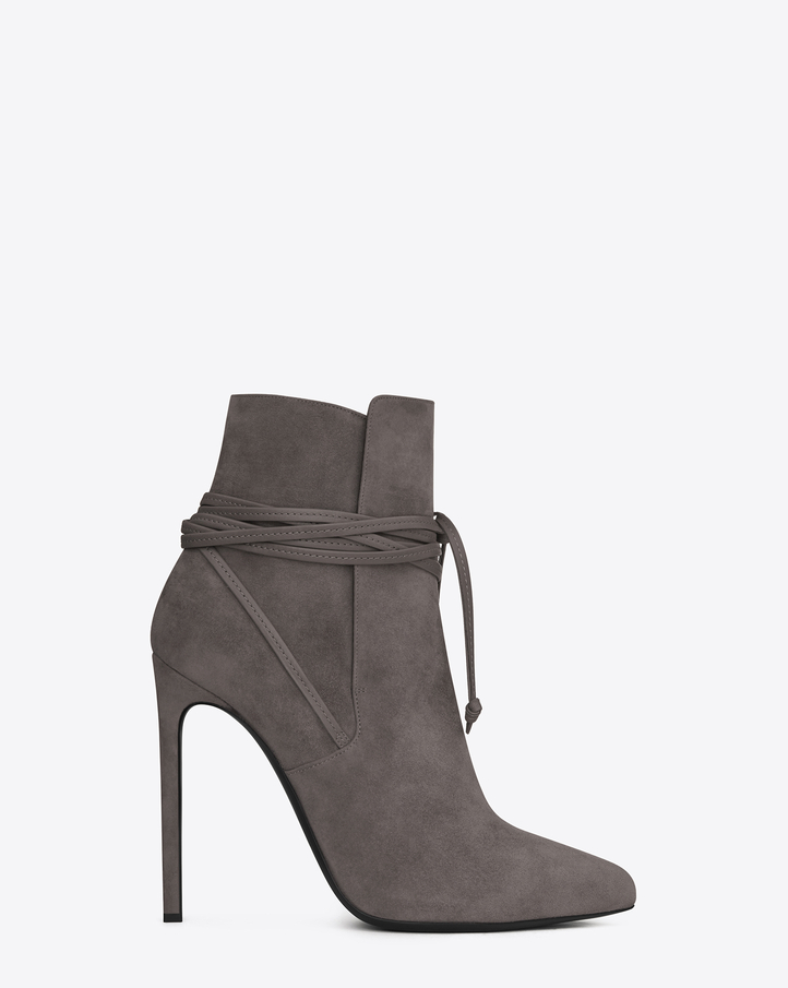 Saint Laurent Paris 110 Laced Ankle Boot In Earth Suede | ysl.com