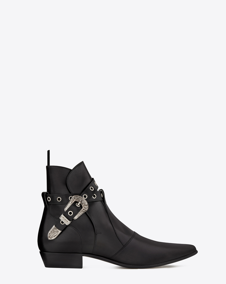 Saint Laurent Duckies 30 Eyelet Strap Ankle Boot In Black Leather | YSL.com