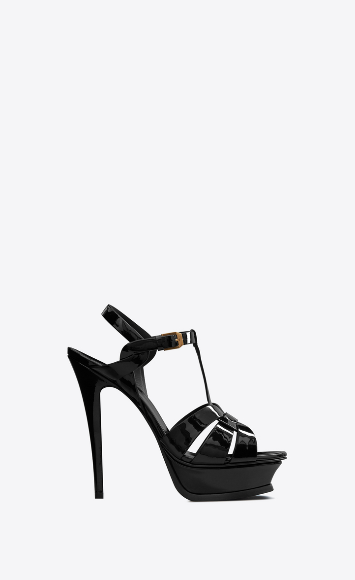 Saint Laurent Tribute 105 Sandal In Black Patent Leather