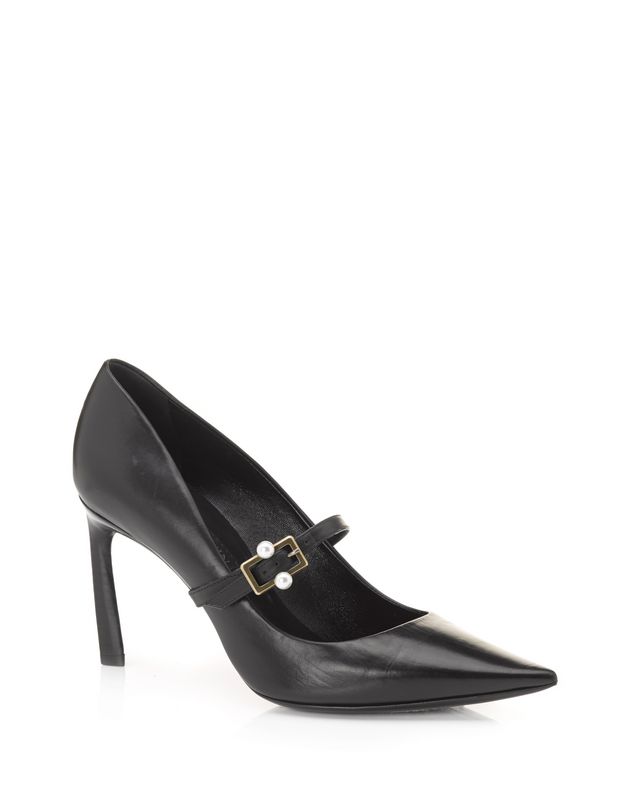 Natural Calfskin Pump With Strap And Beads, Heels Women | Online Store