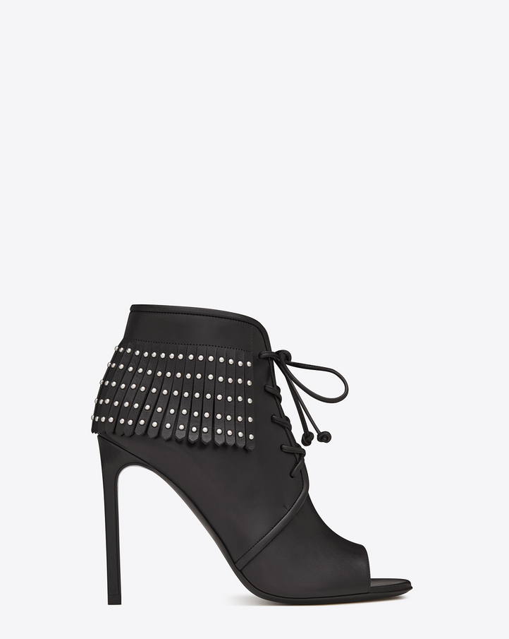 Saint Laurent Classic JANE 105 Open Toe Fringed Ankle Boot In Black ...