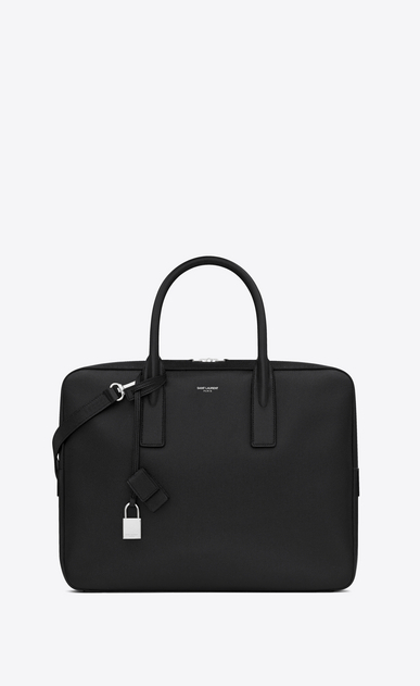 museum flat briefcase in textured leather