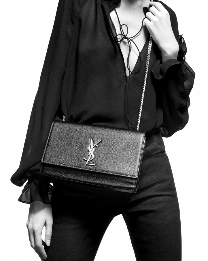 Saint Laurent Medium Kate Chain Bag In Black Textured Leather | YSL.com