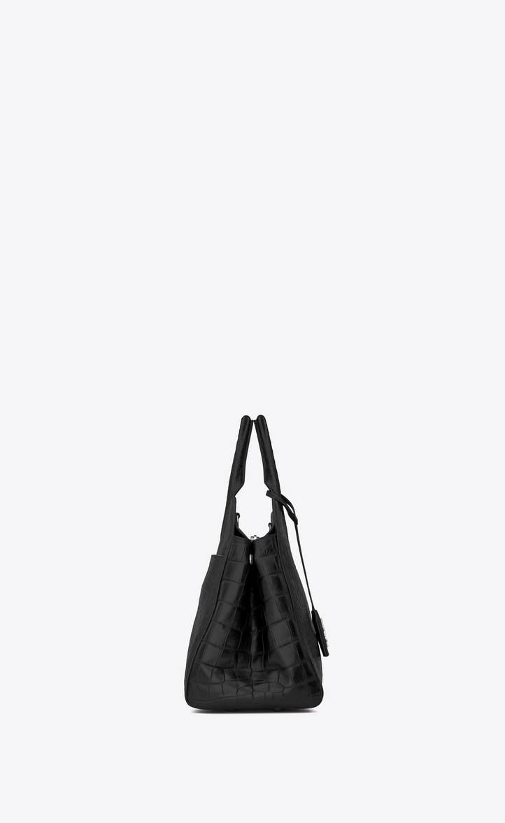 Saint Laurent Medium Cabas Rive Gauche Bag In Black Crocodile Embossed ...