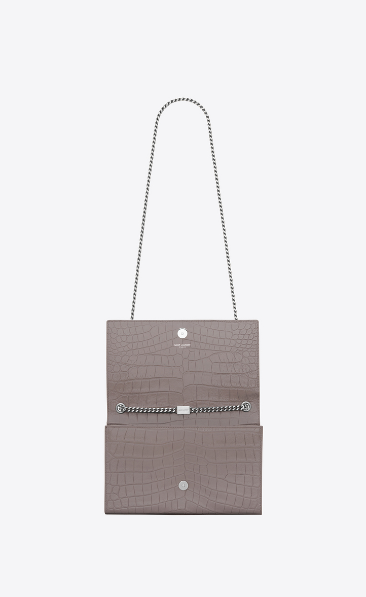 Saint Laurent Medium Kate Tassel Chain Bag In Fog Crocodile Embossed Leather