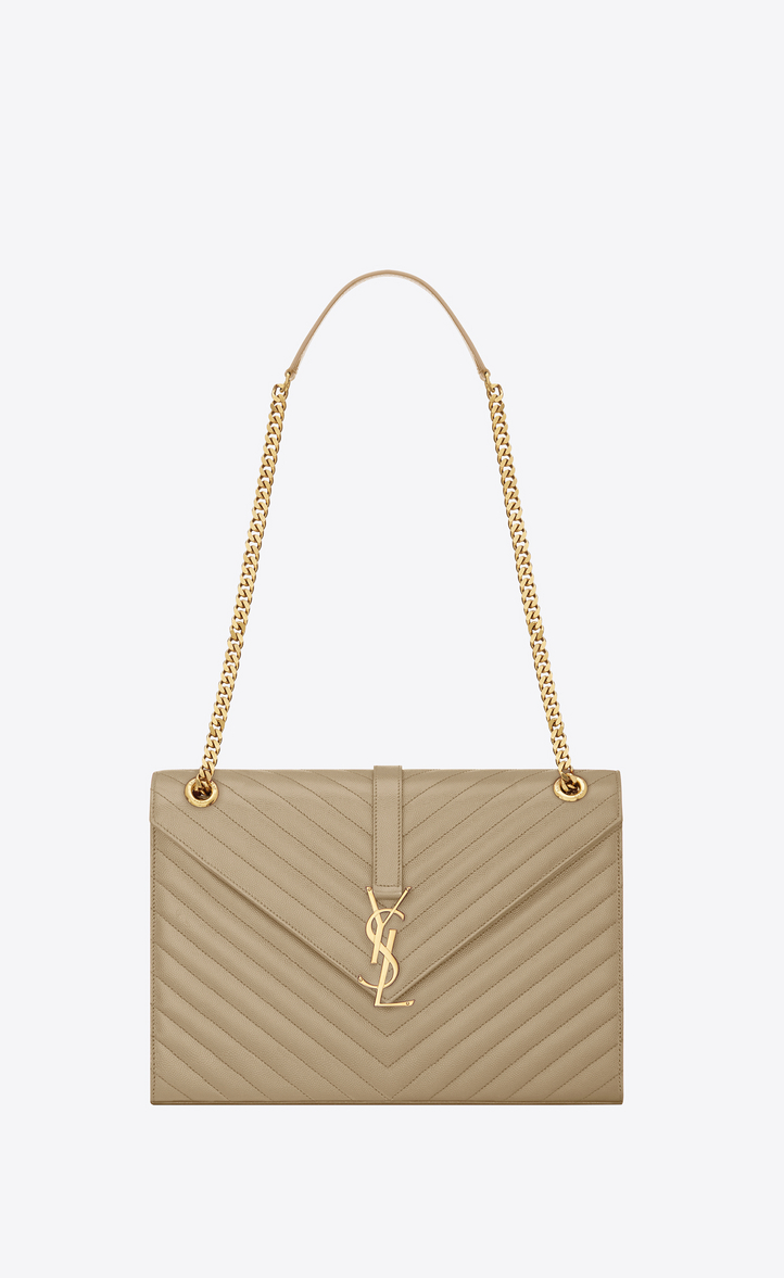 Saint Laurent Large ENVELOPE Chain Bag In Dark Beige Grain De Poudre
