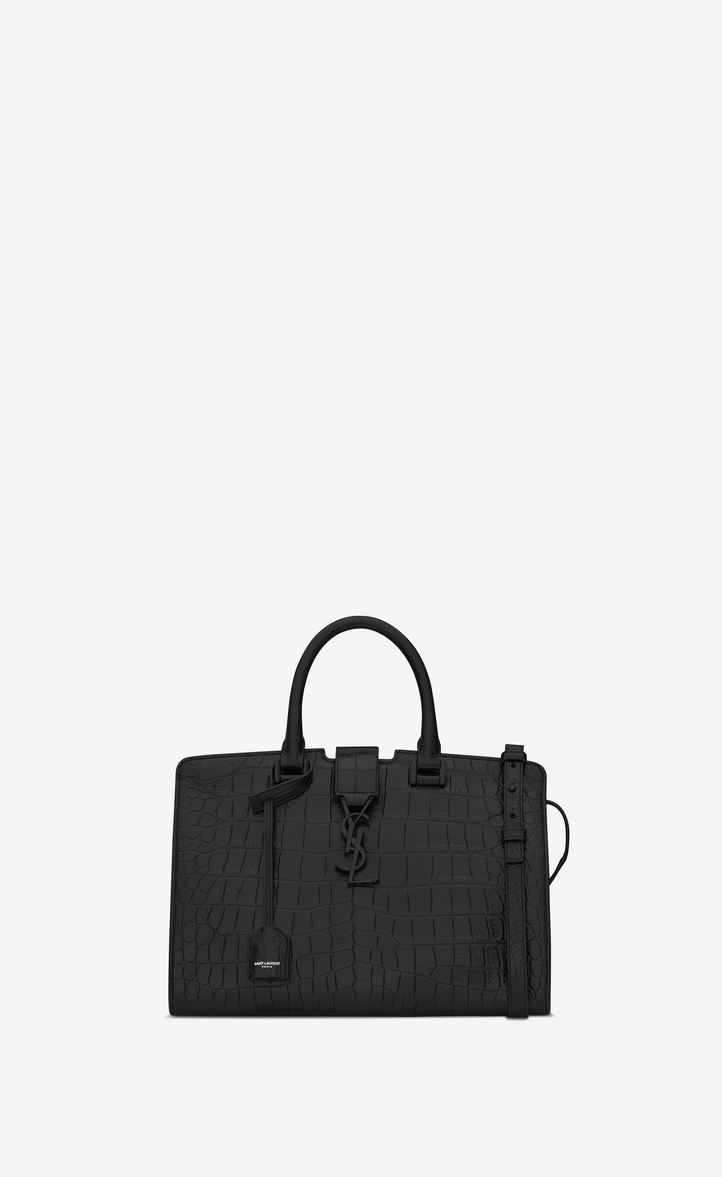 Saint Lau Small Monogram Cabas Bag In Black Crocodile Embossed Small Monogram Cabas Bag In Black Crocodile Embossed Leather Front View