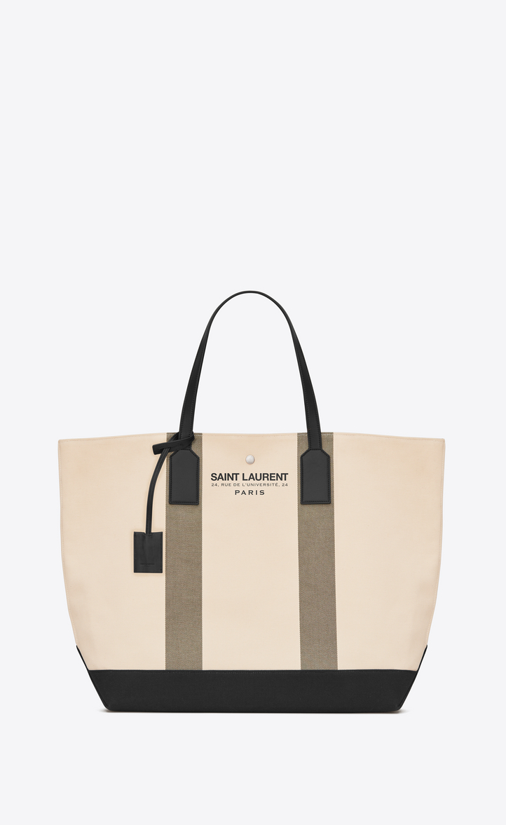Saint Laurent BEACH Shopping East/West Tote Bag In Light Beige And ...