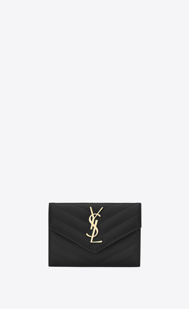 SAINT LAURENT Monogram Matelassé Woman monogram small envelope wallet in grain de poudre embossed leather a_V4