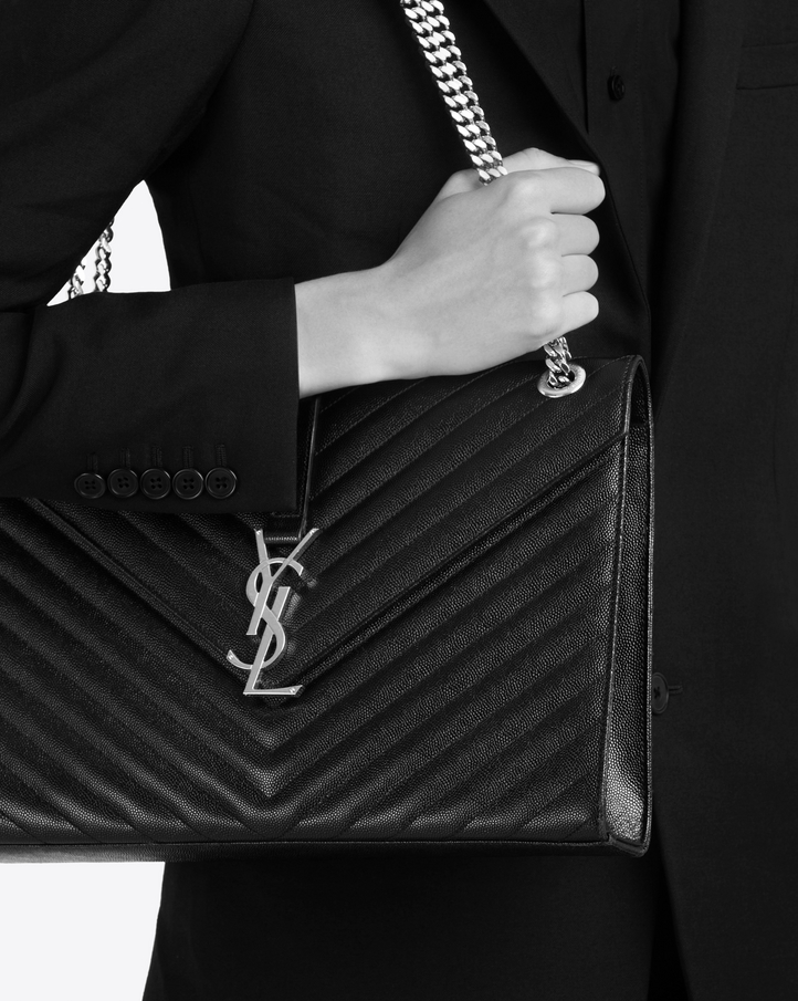Saint Laurent Large Envelope Chain Bag In Black Textured Matelassé ...
