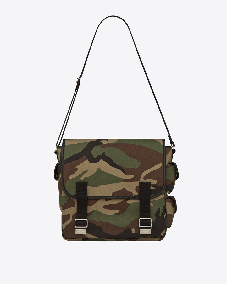 Saint Laurent ARMY Messenger Bag In Camouflage Cotton Gabardine And