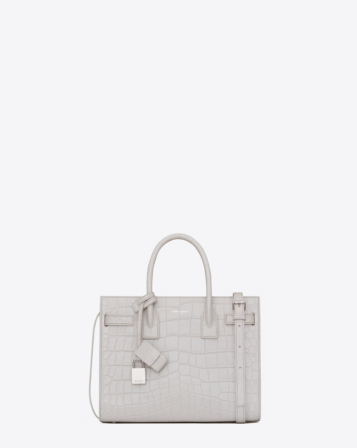 Saint Laurent Classic Baby SAC DE JOUR Bag In Pearl White Crocodile ...