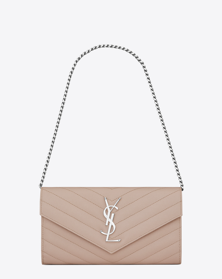 saint laurent monogram matelasse leather wallet on chain