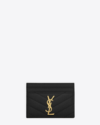 SAINT LAURENT Monogram Matelassé D monogram credit card case in black grain de poudre textured matelassé leather f