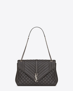 SAINT LAURENT Monogram envelope Bag D classic large soft envelope in dark anthracite mixed matelassé leather f