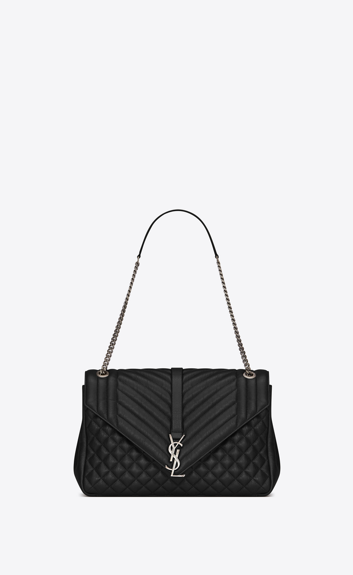 Saint Laurent Classic Large Soft Envelope In Black Mixed Matelassé Leather