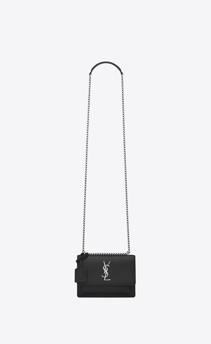 Saint Lau Small Sunset Bag In Black Grained Leather Ysl Small Sunset Bag In Black Grained Leather Front View