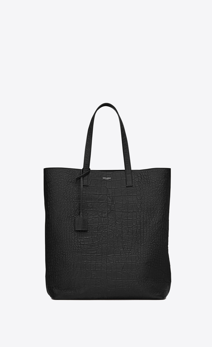 Saint Laurent Ping Tote Bag In Black Crocodile Ping Saint Laurent Tote Bag In Black Crocodile Embossed Leather Front View