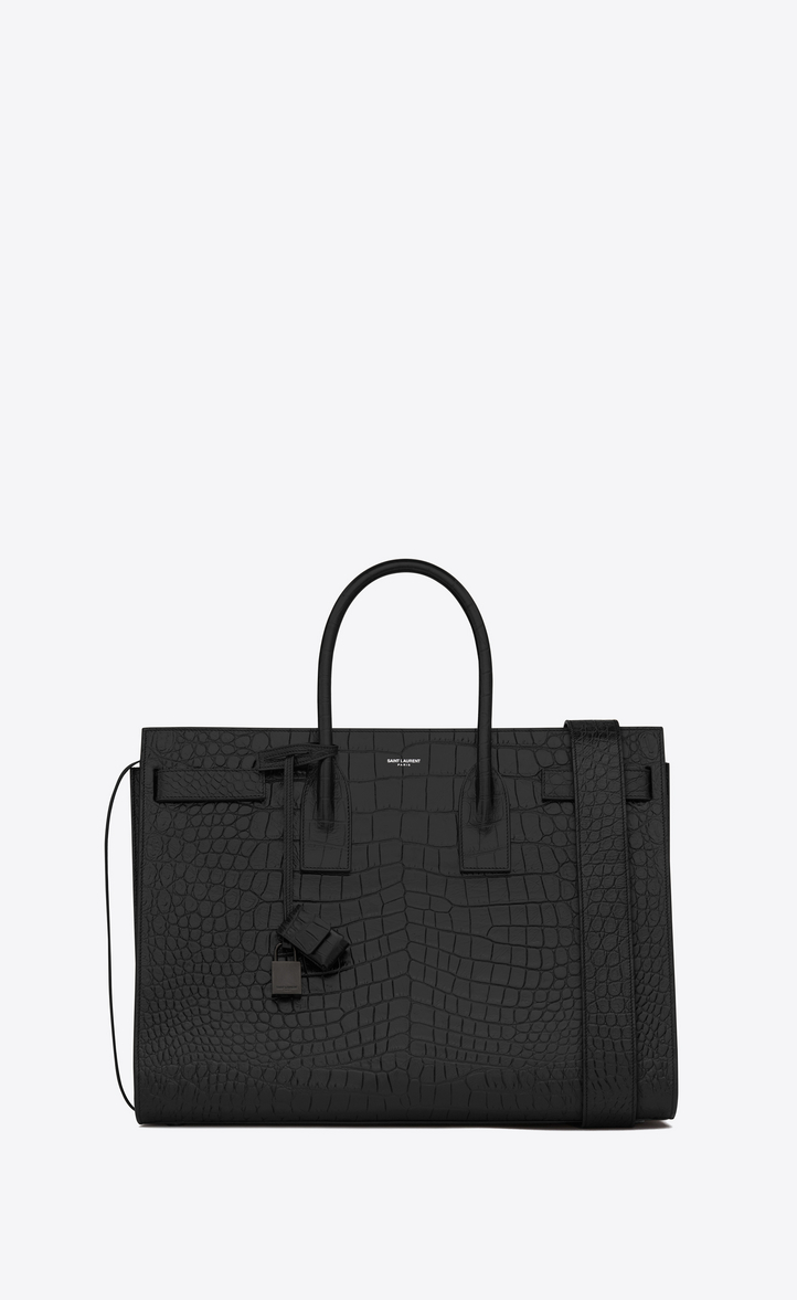 Saint Laurent Large Sac De Jour Carry All Bag In Black Crocodile Saint Laurent Large Sac De Jour Carry All Bag In Black Crocodile Embossed Leather Ysl