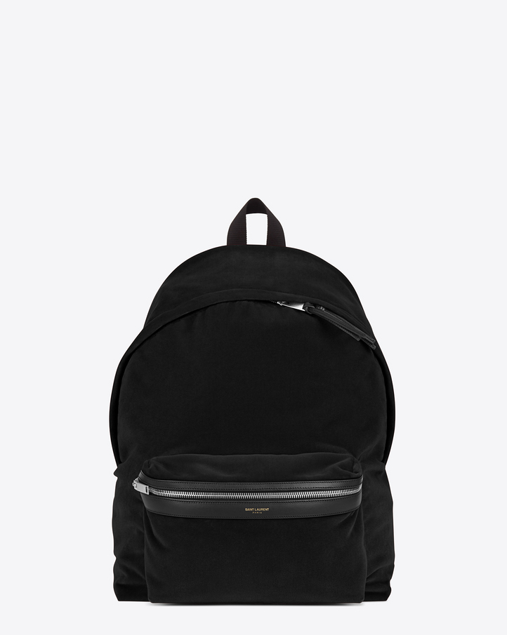Saint Laurent CITY Backpack In Black Cotton Velour, Nylon And Leather ...